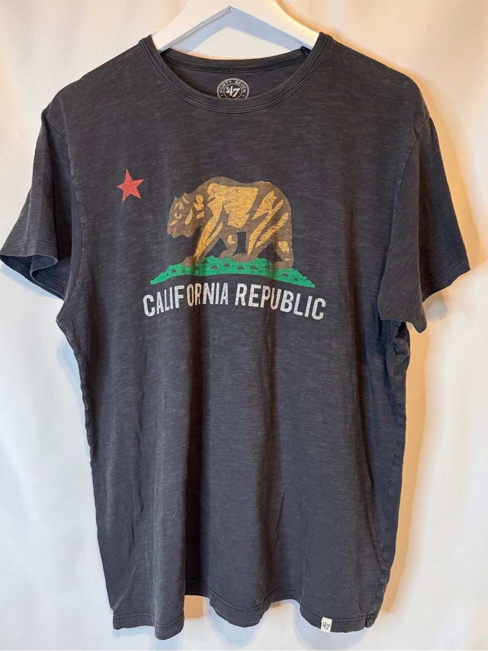 47 California Republic Graphic Tee - Charcoal with Gold Bear and Green Hill. 90